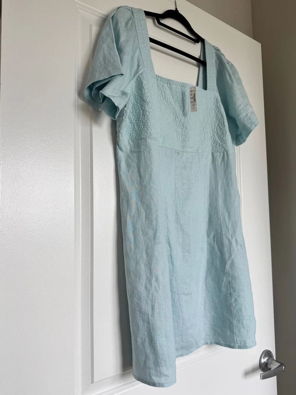NWT MADEWELL Square-Neck Mini Dress 100% Linen Blue Heron Light Blue Sz 16 NP110